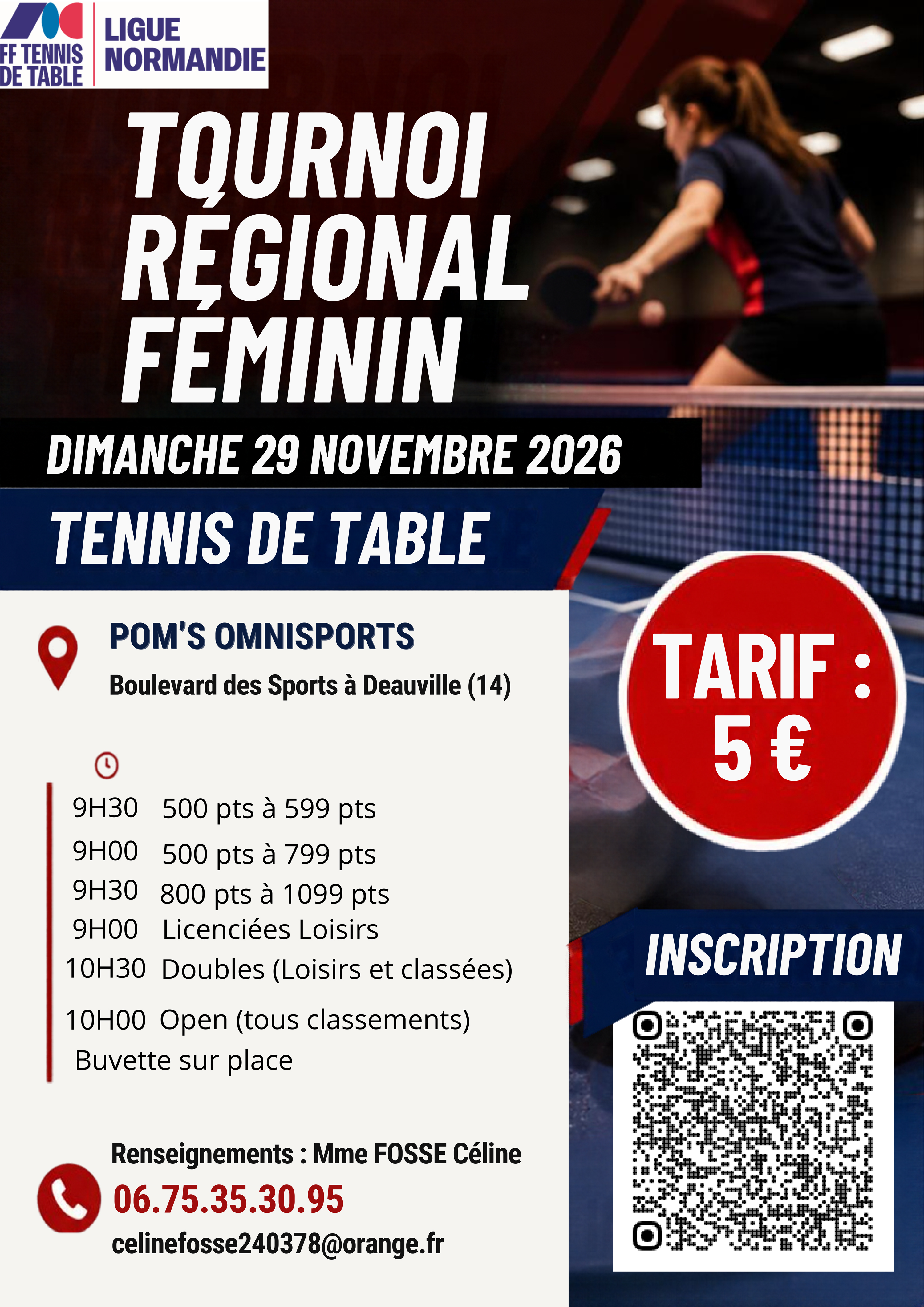 Affiche Tournoi Régional Féminin du 29 nov 2026 Deauville